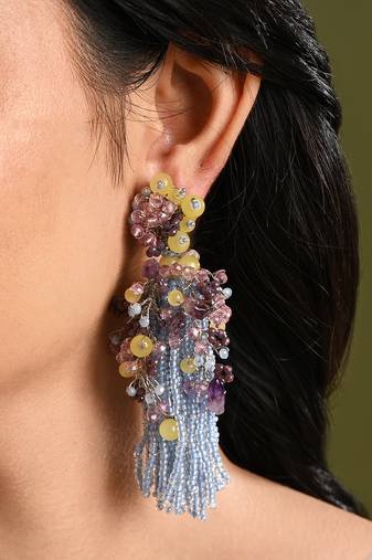 Colourful stone long jhumka earrings