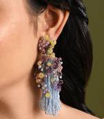 Colourful stone long jhumka earrings