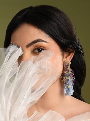 Colourful stone long jhumka earrings 2