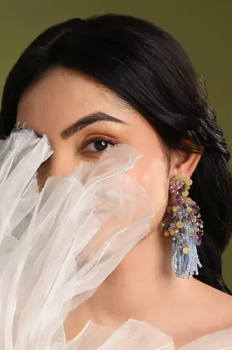 Colourful stone long jhumka earrings