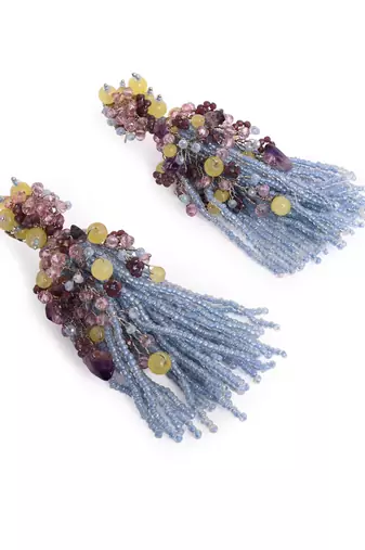 Colourful stone long jhumka earrings