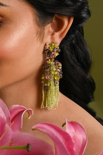 Green mehendi jhumka tassel earrings