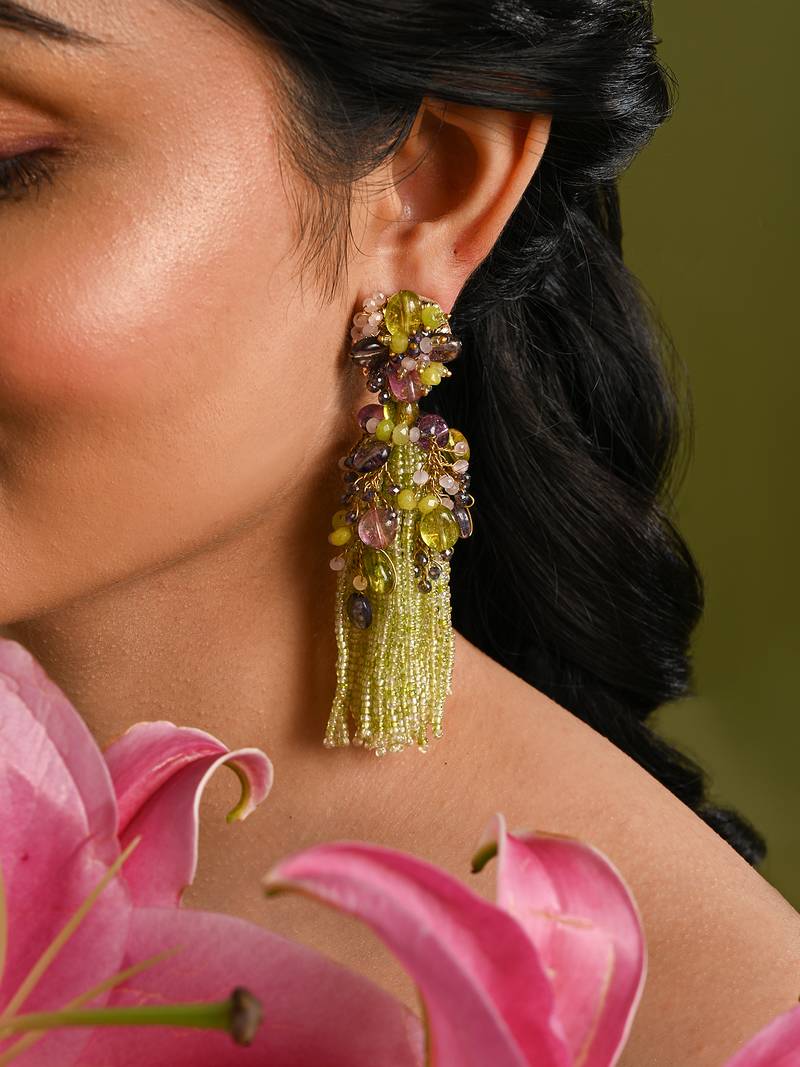 Green mehendi jhumka tassel earrings