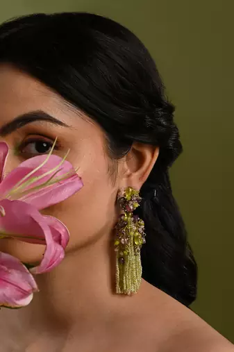 Green mehendi jhumka tassel earrings