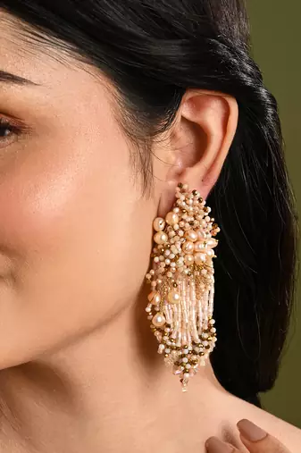 Fresh water pearl floral long earrings