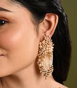 Fresh water pearl floral long earrings