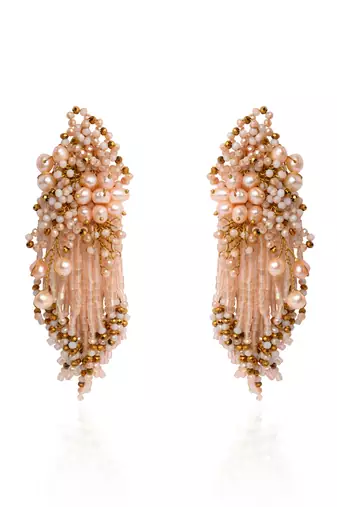 Fresh water pearl floral long earrings