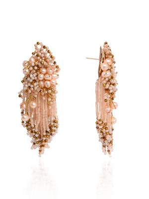 Fresh water pearl floral long earrings 4