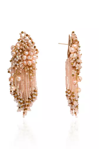 Fresh water pearl floral long earrings