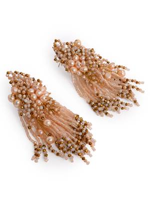 Fresh water pearl floral long earrings 5