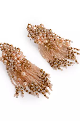 Fresh water pearl floral long earrings
