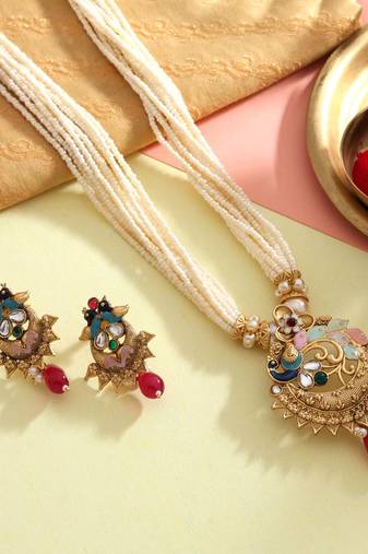 Multi color meena work matte gold necklace set