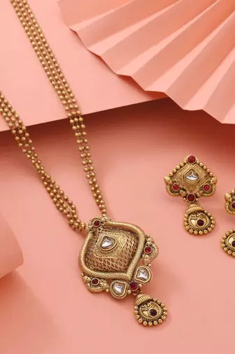 Rani color matte gold necklace set