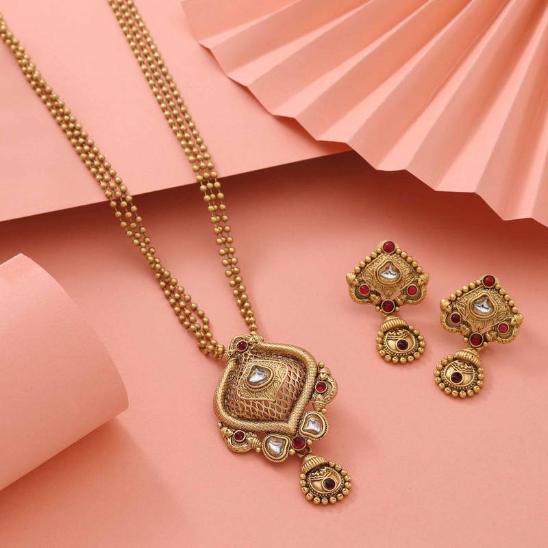 Rani color matte gold necklace set