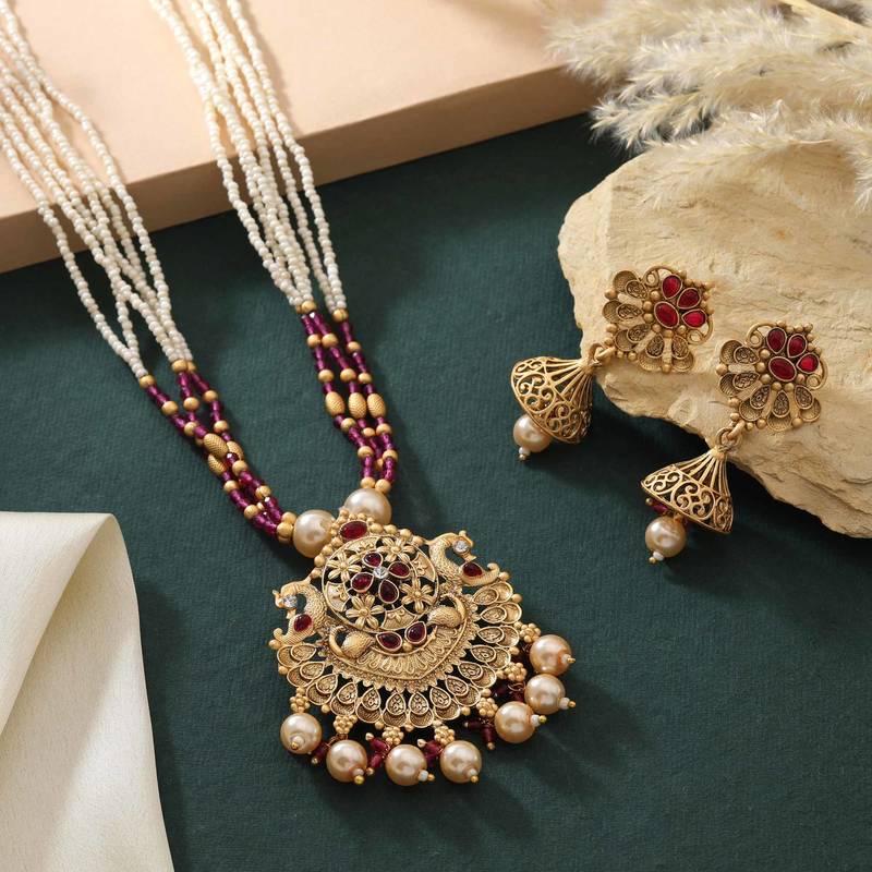Rani color matte gold necklace set