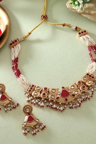 Rani color matte gold necklace set