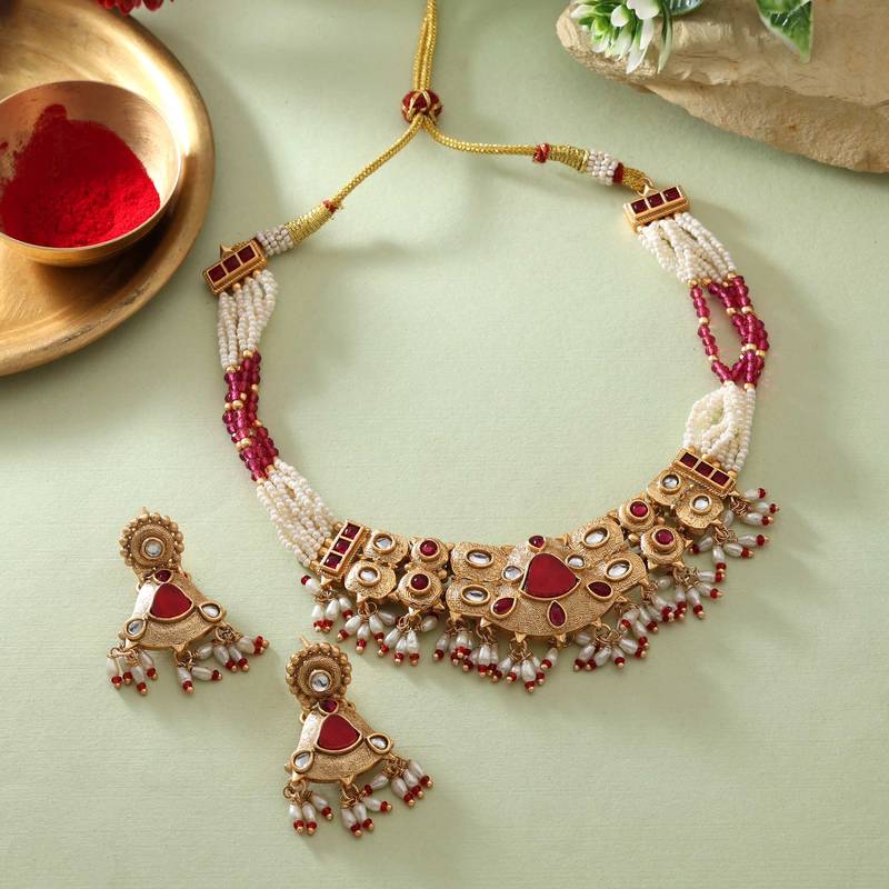 Rani color matte gold necklace set