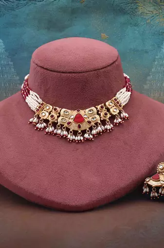 Rani color matte gold necklace set