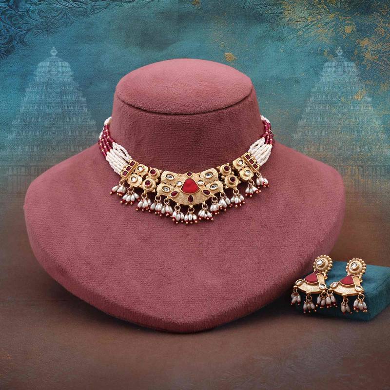 Rani color matte gold necklace set