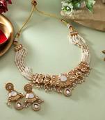 White color matte gold necklace set