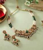 Green color matte gold necklace set