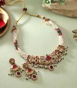 Red color matte gold necklace set
