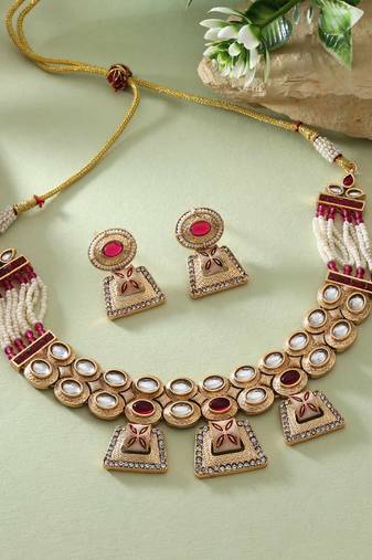 Rani color matte gold necklace set