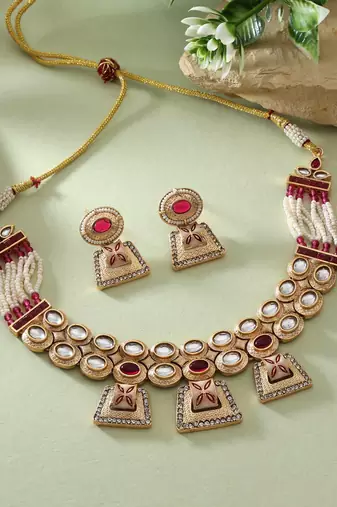 Rani color matte gold necklace set