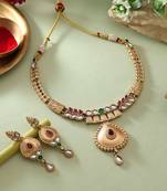 Pink & green color matte gold necklace set