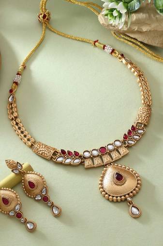 Rani color matte gold necklace set