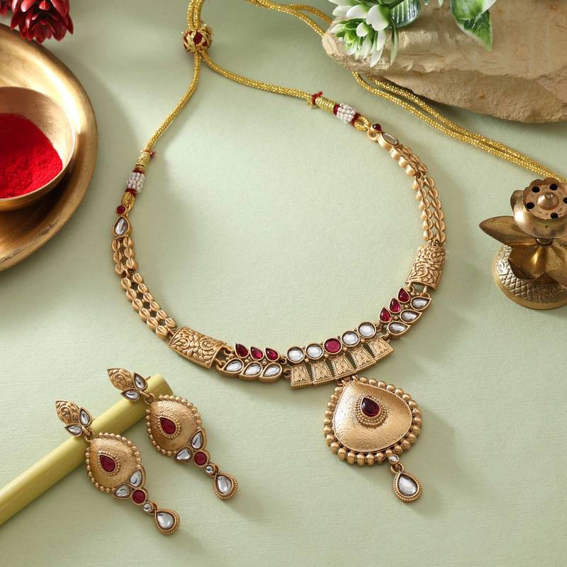 Rani color matte gold necklace set