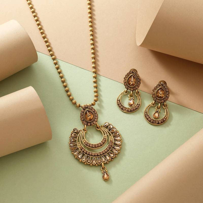 Gold color matte gold necklace set