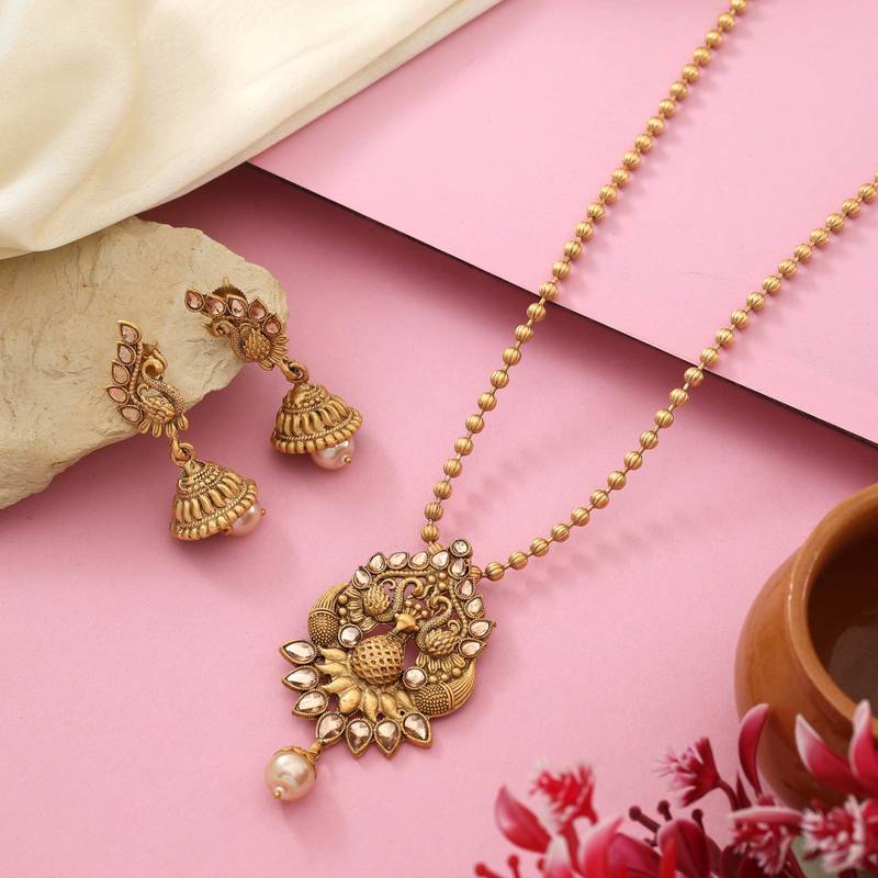 Gold color matte gold necklace set