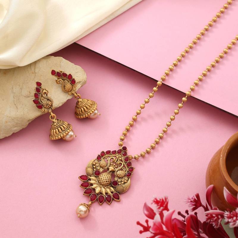 Rani color matte gold necklace set