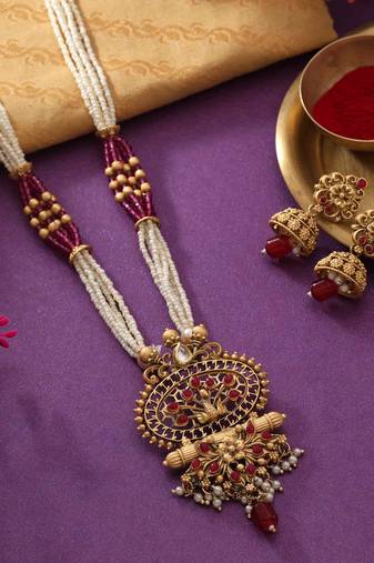 Rani color matte gold necklace set