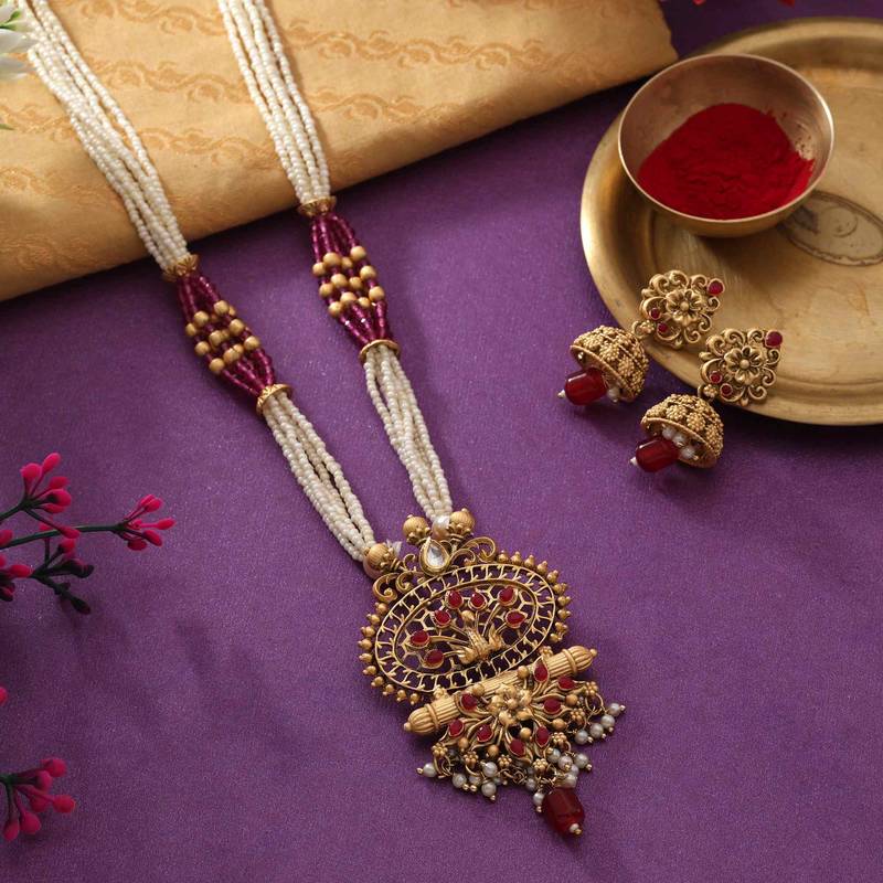 Rani color matte gold necklace set