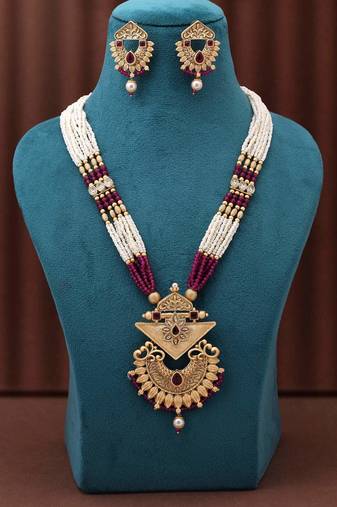 Rani color matte gold necklace set