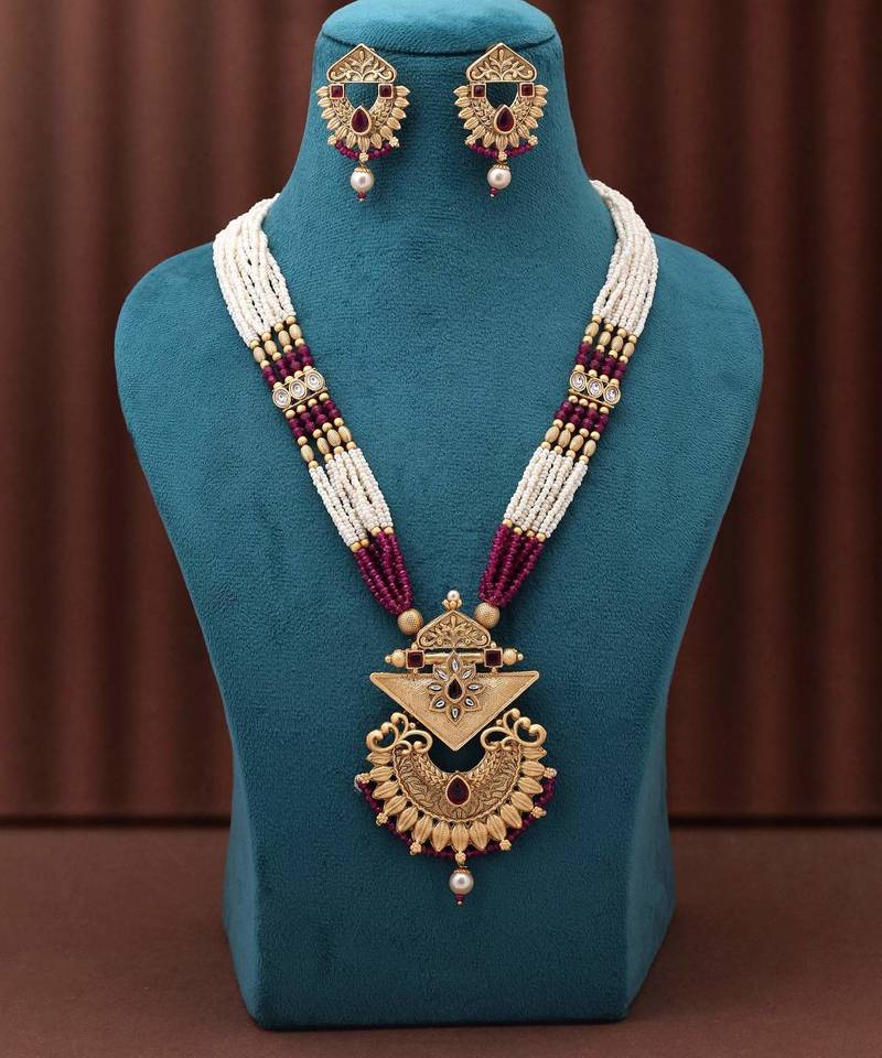 Rani color matte gold necklace set