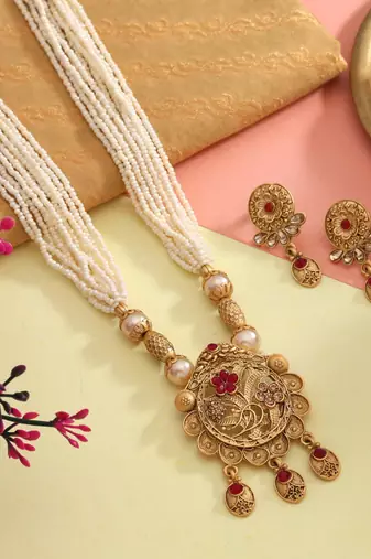 Rani color matte gold necklace set