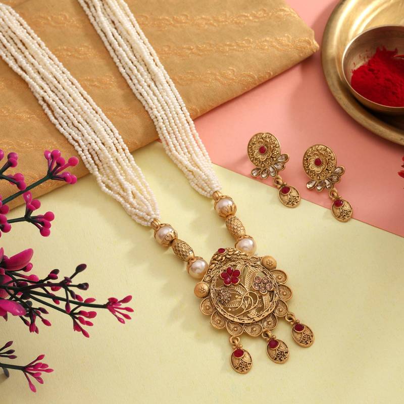 Rani color matte gold necklace set