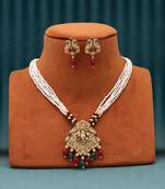 Rani & green color matte gold necklace set