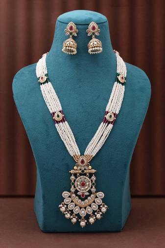 Rani & green color matte gold necklace set