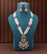 Rani & green color matte gold necklace set