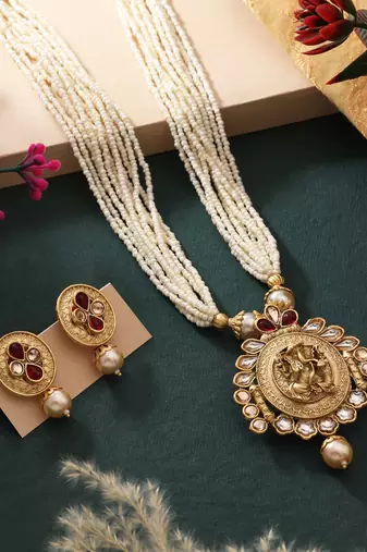 Rani color matte gold necklace set