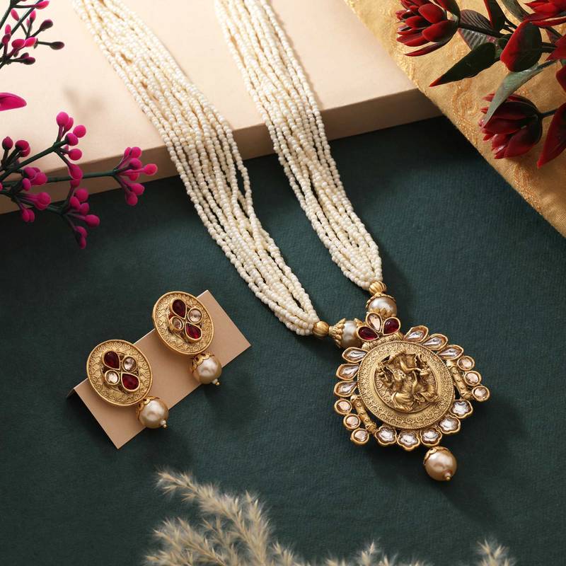 Rani color matte gold necklace set