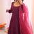 Wine embroidered georgette three-piece Anarkali suit