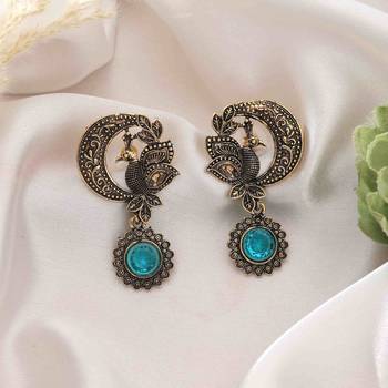 Firozi color oxidised earrings 1