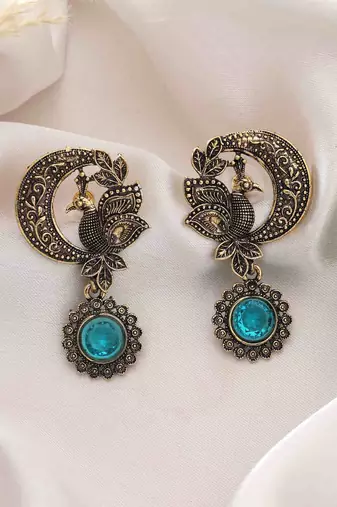 Firozi color oxidised earrings