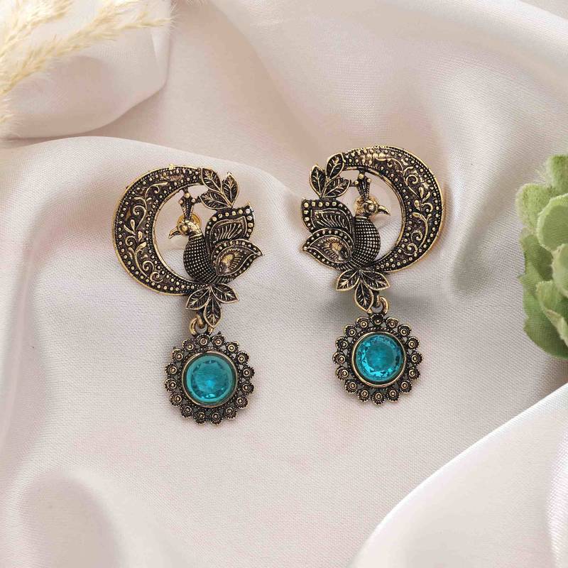 Firozi color oxidised earrings