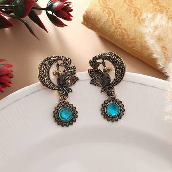 Firozi color oxidised earrings 2